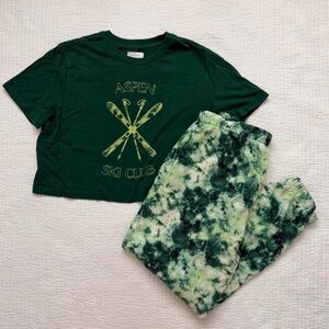 Colsie Green Aspen Ski Club Lounge Wear Pajama Set Sweats Set